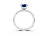 Silver Oval Cut Blue Sapphire Pavé Solitaire Ring with Round Band and Prong Setting_75