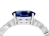 Silver Oval Cut Blue Sapphire Scattered Round Accent Ring with Prong Setting_34