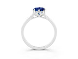 Silver Oval Cut Blue Sapphire Solitaire Ring with Flower Prong Setting and Classic Band_3