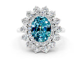 Silver Oval Cut Blue Topaz Floral Double Halo Engagement Ring with Prong Setting_138