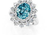 Silver Oval Cut Blue Topaz Floral Double Halo Engagement Ring with Prong Setting_139