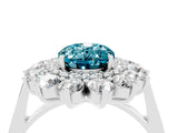 Silver Oval Cut Blue Topaz Floral Double Halo Engagement Ring with Prong Setting_142