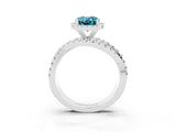 Silver Oval Cut Blue Topaz Halo Ring with Round Split Shank and Prong Setting_81