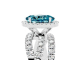 Silver Oval Cut Blue Topaz Halo Ring with Round Split Shank and Prong Setting_83