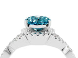 Silver Oval Cut Blue Topaz  Halo Twist Band Solitaire Prong Setting Ring_16