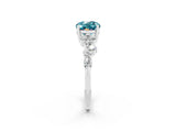 Silver Oval Cut Blue Topaz Scattered Round Accent Ring with Prong Setting_32