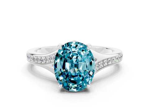 Silver Oval Cut Blue Topaz Solitaire Ring with Pavé Band and Prong Setting_12