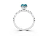 Silver Oval Cut Blue Topaz Solitaire Ring with Round  Pavé Band and Four-Prong Setting_27