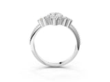 Silver Oval Cut Brilliant Diamond with Cluster Setting on a Beaded Band and Four-Prong Setting_10