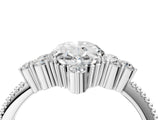 Silver Oval Cut Brilliant Diamond with Cluster Setting on a Beaded Band and Four-Prong Setting_11