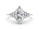 Silver Oval Cut Brilliant Diamond with Cluster Setting on a Beaded Band and Four-Prong Setting_7