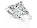 Silver Oval Cut Brilliant Diamond with Cluster Setting on a Beaded Band and Four-Prong Setting_8