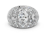 Silver Oval Cut Brilliant Halo Pave Diamond Milgrain Ring_13