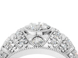 Silver Oval Cut Brilliant Halo Pave Diamond Milgrain Ring_17