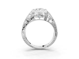 Silver Oval Cut Brilliant Milgrain Filigree Diamond Ring with Square Prong Setting_40