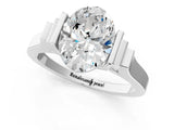 Silver Oval Cut Brilliant Solitaire Diamond Ring with Channel Set Band and Bar Prong Setting_13