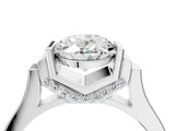 Silver Oval Cut Brilliant Solitaire Diamond Ring with Channel Set Band and Bar Prong Setting_16