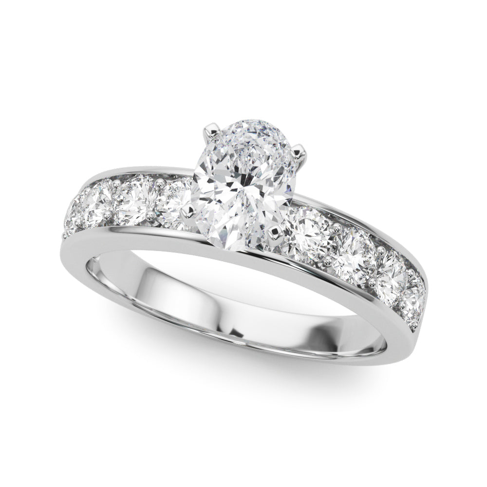 Silver Oval Cut Channel Set Diamond Engagement Ring with Four-Prong Setting 2