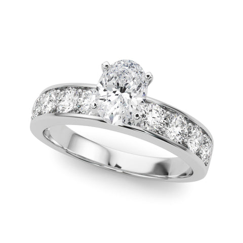 Silver Oval Cut Channel Set Diamond Engagement Ring with Four-Prong Setting 2