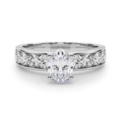 Silver Oval Cut Channel Set Diamond Engagement Ring with Four-Prong Setting