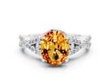 Silver Oval Cut Citrine  Halo Twist Band Solitaire Prong Setting Ring_12