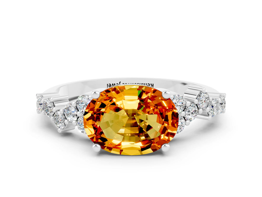 Silver Oval Cut Citrine Scattered Round Accent Ring with Prong Setting_30