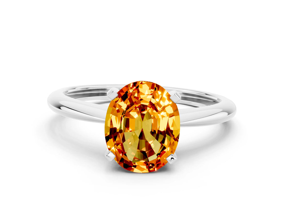 Silver Oval Cut Citrine Solitaire Engagement Ring with Classic Band and Four-Prong Setting_18