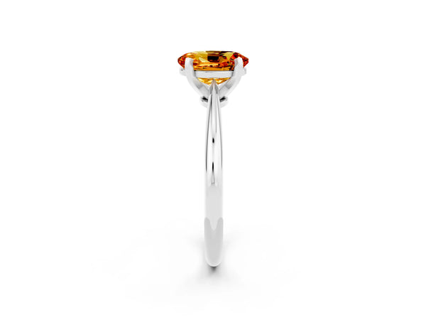 Silver Oval Cut Citrine Solitaire Engagement Ring with Classic Band and Four-Prong Setting