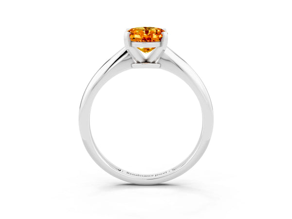 Silver Oval Cut Citrine Solitaire Engagement Ring with Classic Band and Four-Prong Setting