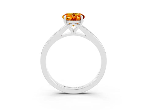 Silver Oval Cut Citrine Solitaire Ring with Pavé Band and Prong Setting_15