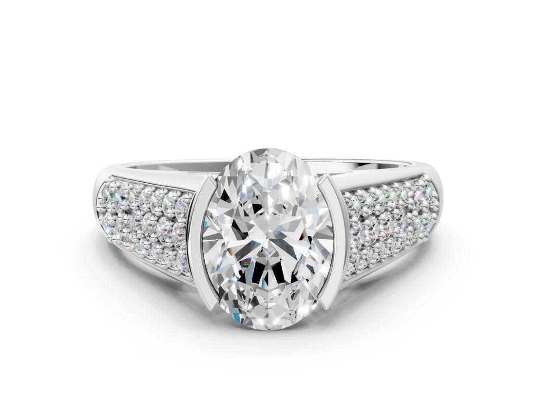 Silver Oval Cut Cut Diamond Channel Set Pave Band with Tension Prong Setting_7
