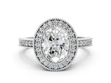 Silver Oval Cut-Cut Diamond Halo Engagement Ring with Pave Band and Prong Setting_25