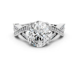 Silver Oval Cut Cut Diamond Twisted Band with Milgrain Pave Setting and Four-Prong Setting_6