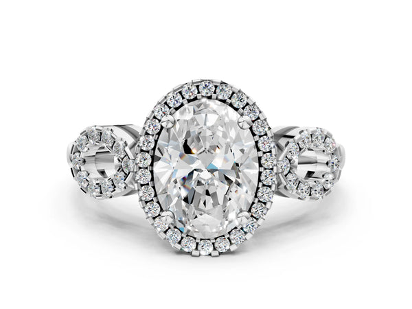 Sterling Silver Oval Pave Infinity Halo Engagement Ring Setting