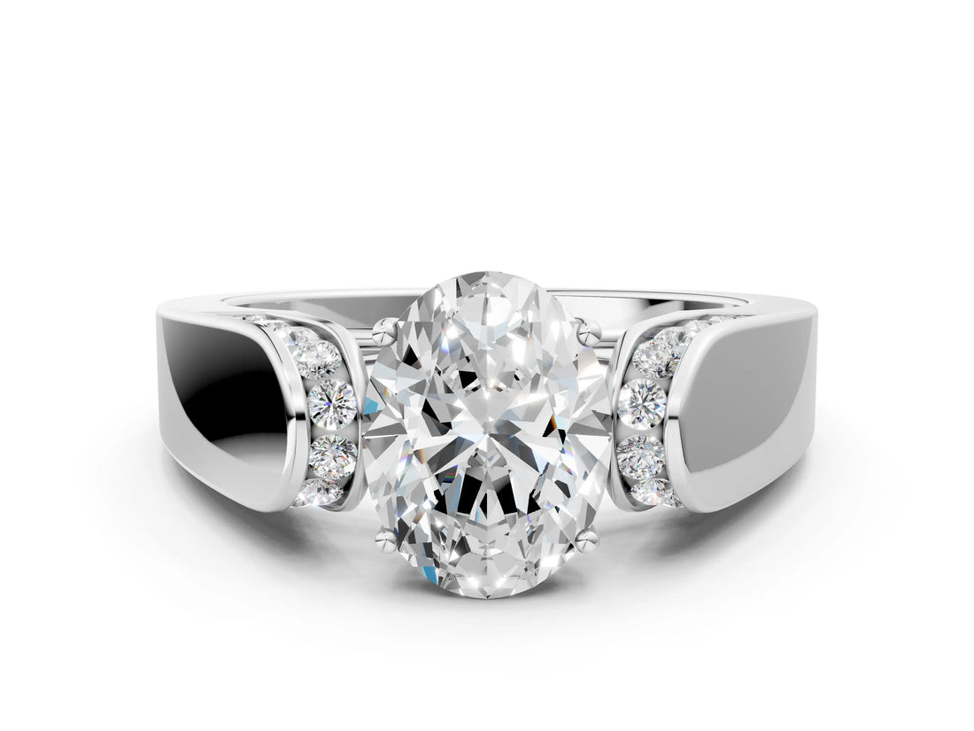 Silver Oval Cut Diamond Channel Set Solitaire Ring with Four-Prong Setting_34