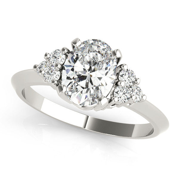 Silver Oval Cut Diamond Cluster Ring with Solitaire Band and Four-Prong Setting 1