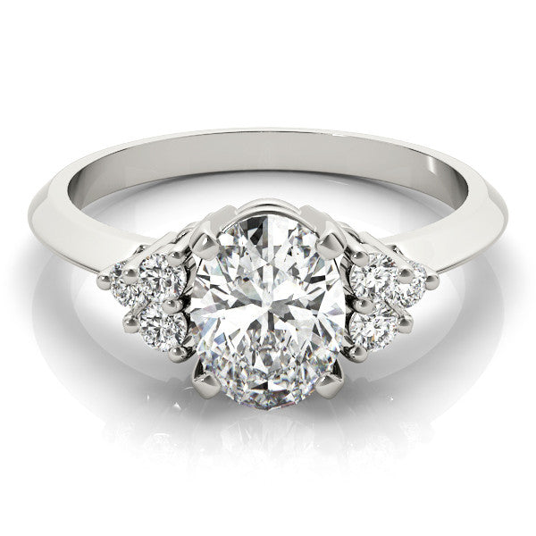 White gold Oval Cut Diamond Cluster Ring with Solitaire Band and Four-Prong Setting