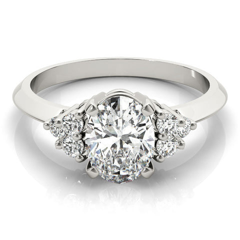 Silver Oval Cut Diamond Cluster Ring with Solitaire Band and Four-Prong Setting 2