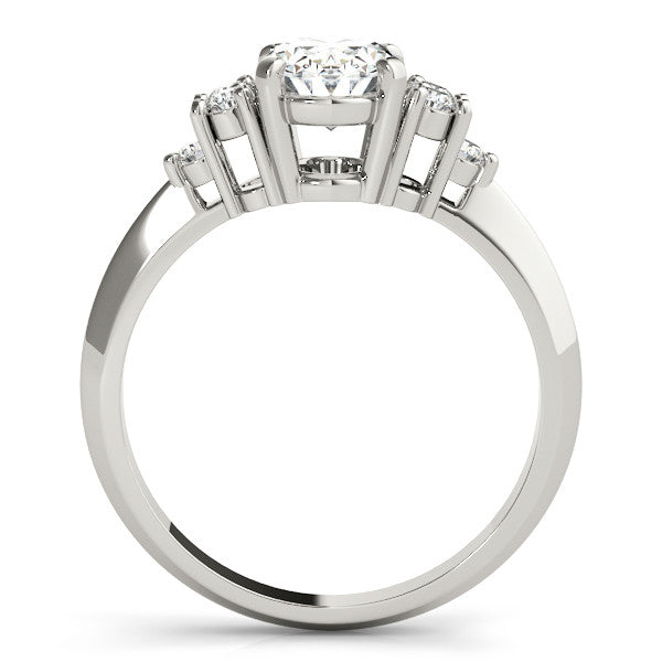 Silver Oval Cut Diamond Cluster Ring with Solitaire Band and Four-Prong Setting