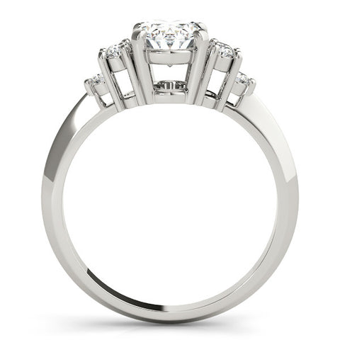 Silver Oval Cut Diamond Cluster Ring with Solitaire Band and Four-Prong Setting
