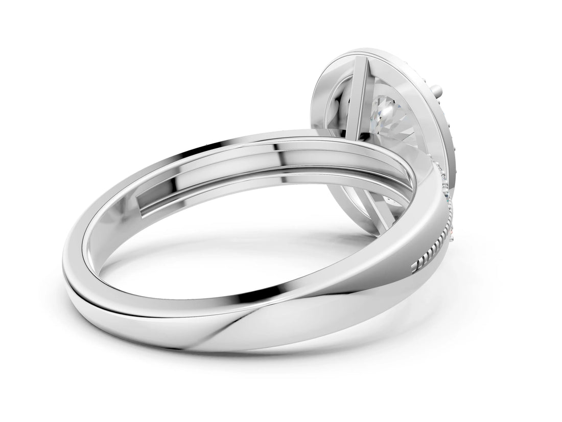 Silver Oval Cut Diamond Double Halo Ring with Split Shank and Four-Prong Setting_7