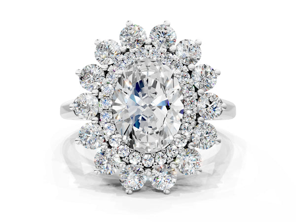 Sterling Silver Oval Floral Double Halo Engagement Ring Setting