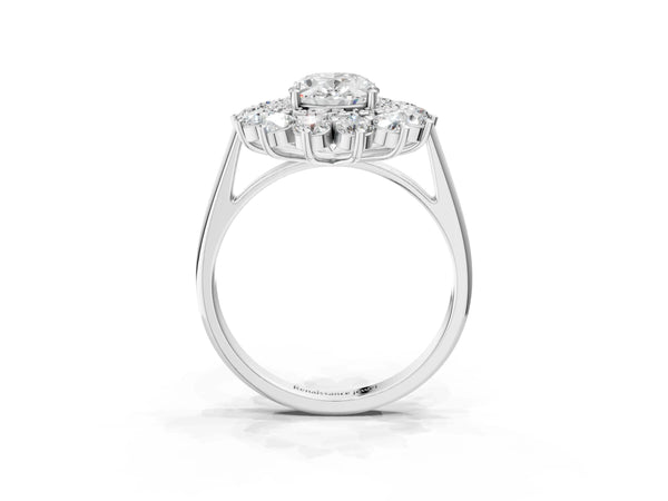 Sterling Silver Oval Floral Double Halo Engagement Ring Setting