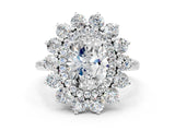 Silver Oval Cut Diamond Floral Double Halo Engagement Ring with Prong Setting_7