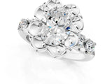 Silver Oval Cut Diamond Floral Halo Engagement Ring with Shared Prong Setting 2