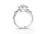 Silver Oval Cut Diamond Floral Halo Engagement Ring with Shared Prong Setting 4