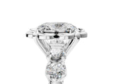 Silver Oval Cut Diamond Floral Halo Engagement Ring with Shared Prong Setting