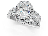 Silver Oval Cut Diamond Halo Ring with Round Split Shank and Prong Setting_1