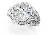 Silver Oval Cut Diamond Halo Ring with Split Shank and Bezel Accents and Four-Prong Setting_14