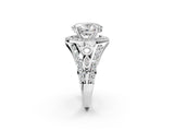 Silver Oval Cut Diamond Halo Ring with Split Shank and Bezel Accents and Four-Prong Setting_15